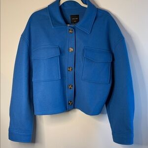 Love Tree Blue Chunky Cropped Casual Boxy Fleece Winter Cozy Jacket Size L